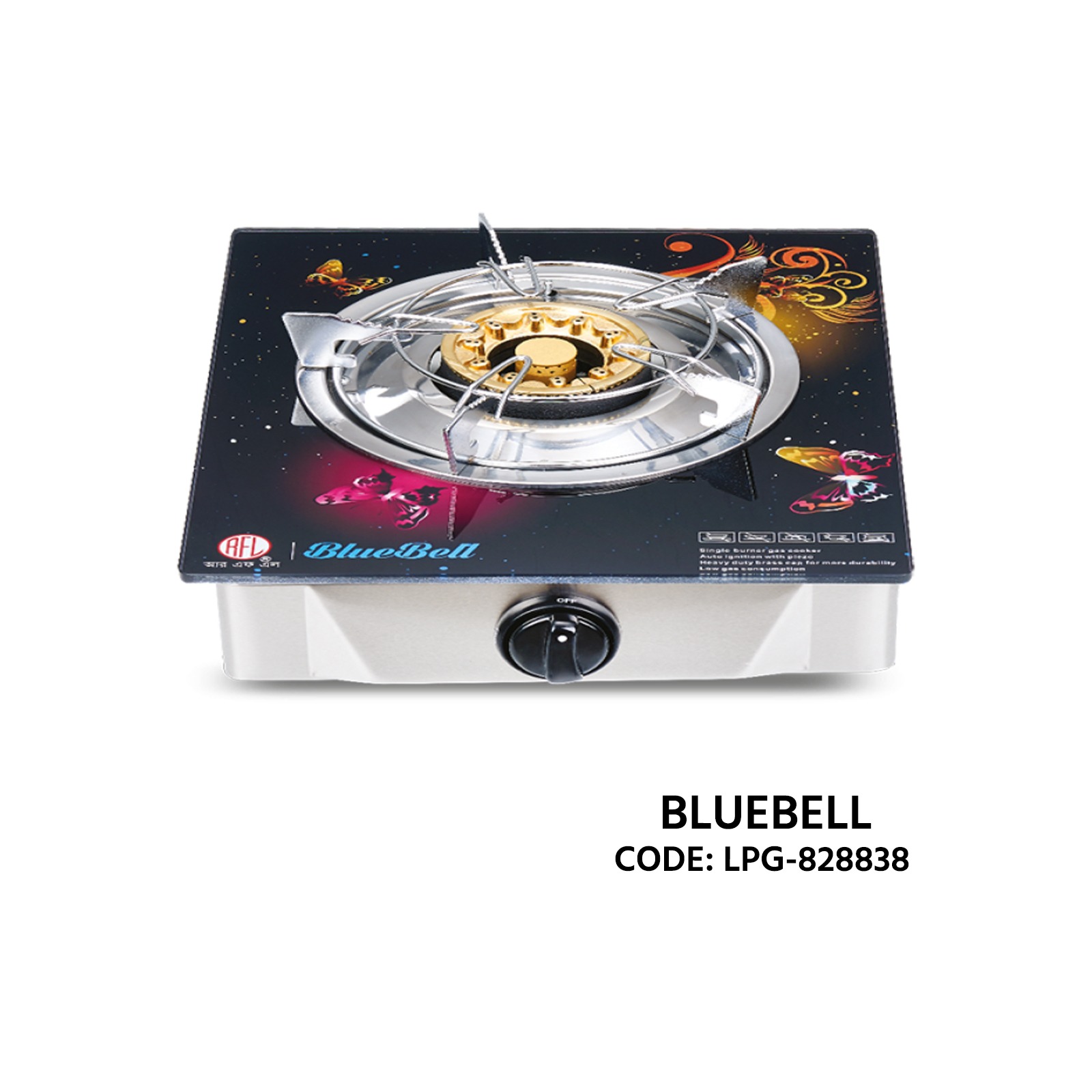 RFL Bluebell Single Burner Glass Top Gas Stove