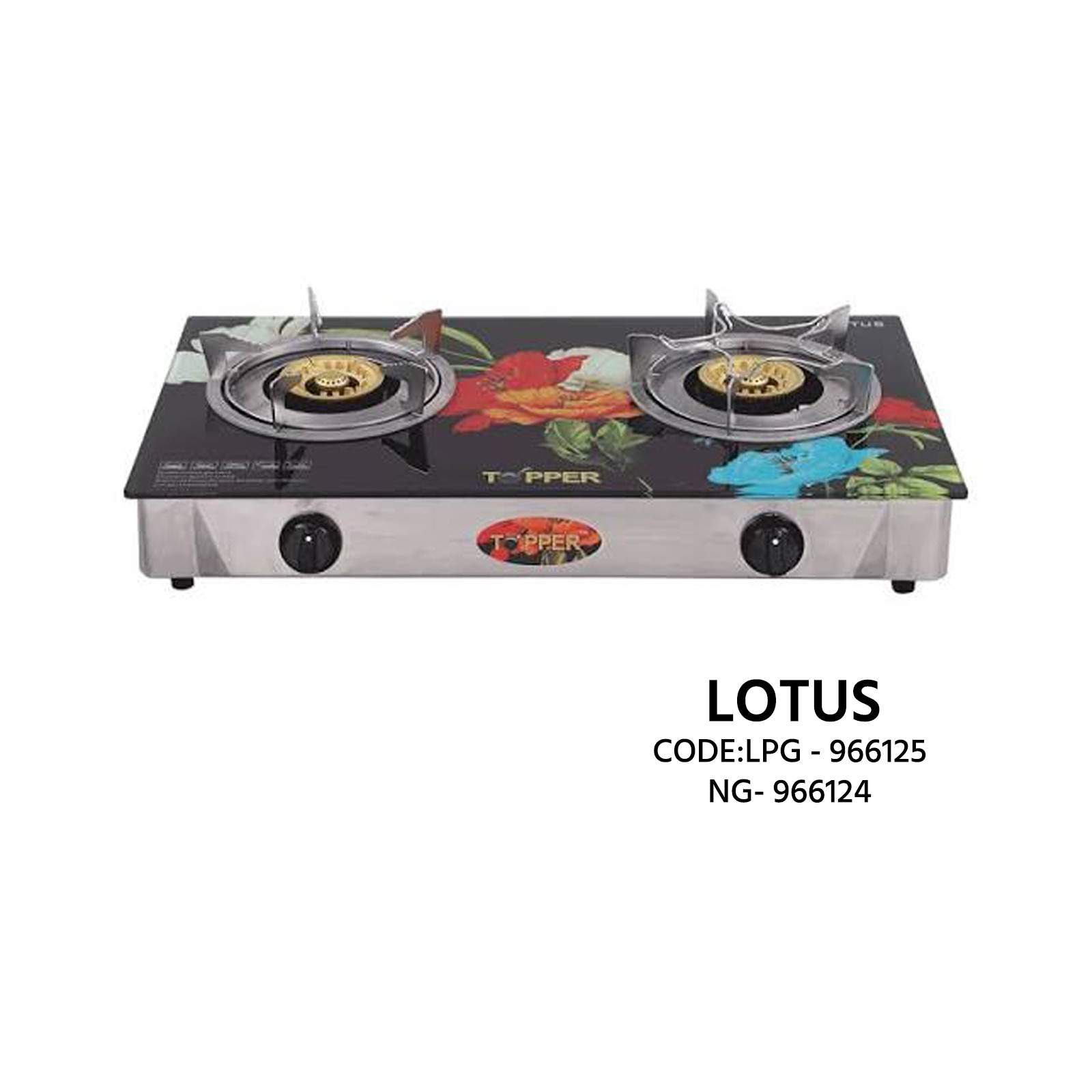 Topper Lotus Double Burner Glass Top Gas Stove