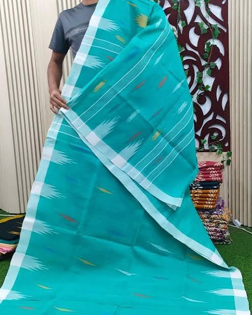 monipuri Cotton Saree with White Temple Border & Geometric Motifs