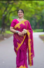 Magenta Pink Cotton Saree with Yellow Temple Border & Motifs
