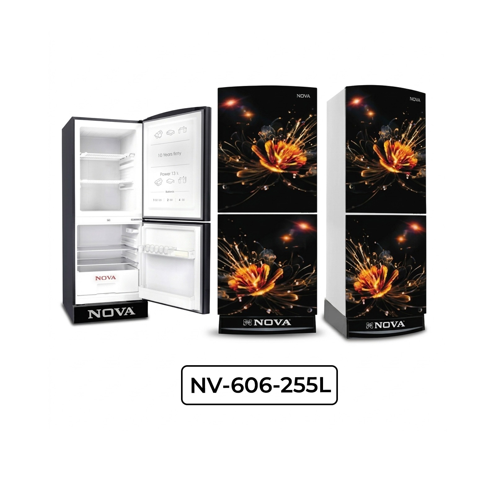 NOVA Glass Door Refrigerator 255L | NV-606 | Direct Cool | Energy Saving