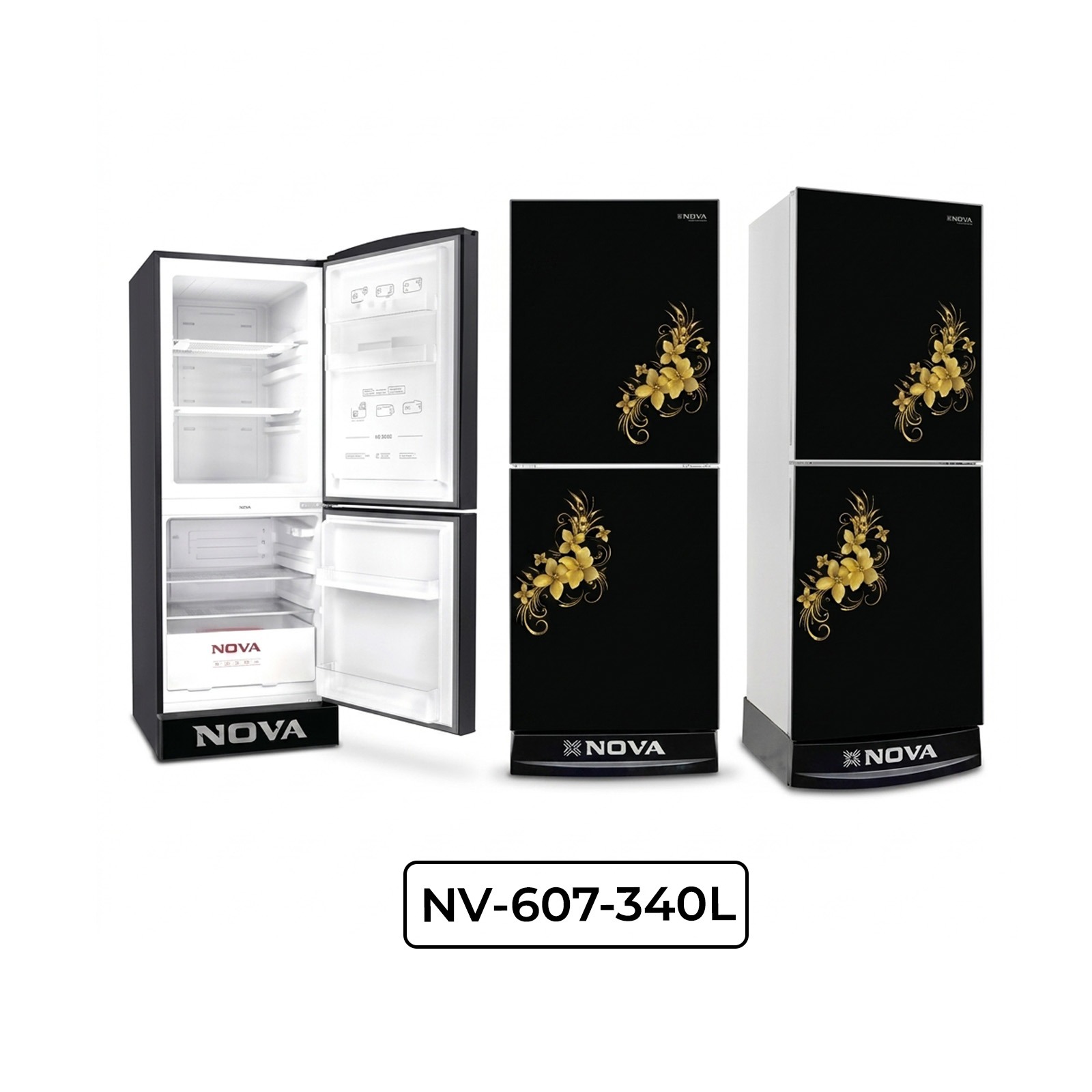 NOVA Glass Door Refrigerator 340L | NV-607 | Direct Cool | Low Noise | Energy Saving