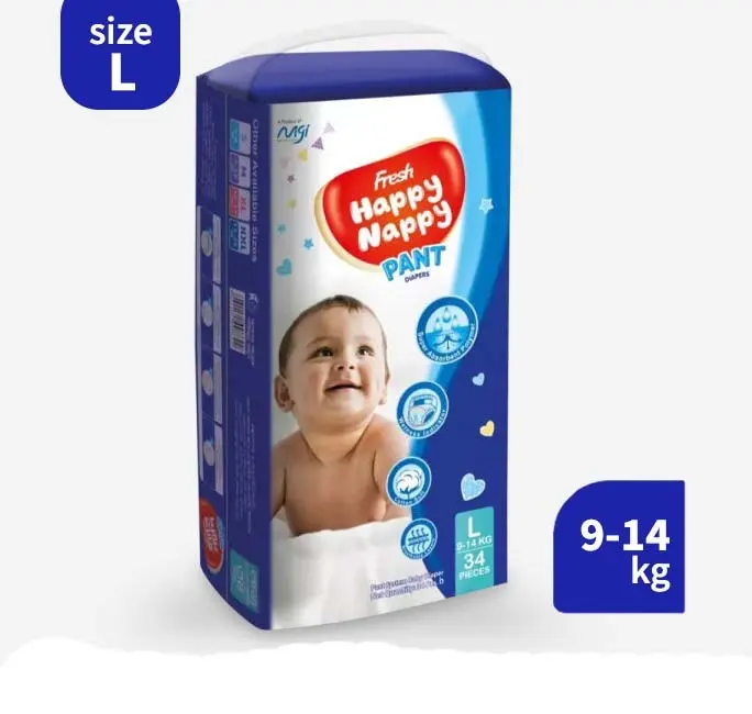 Fresh Happy Nappy Pant Diaper – L Size (9–14 kg) – 34 Pcs