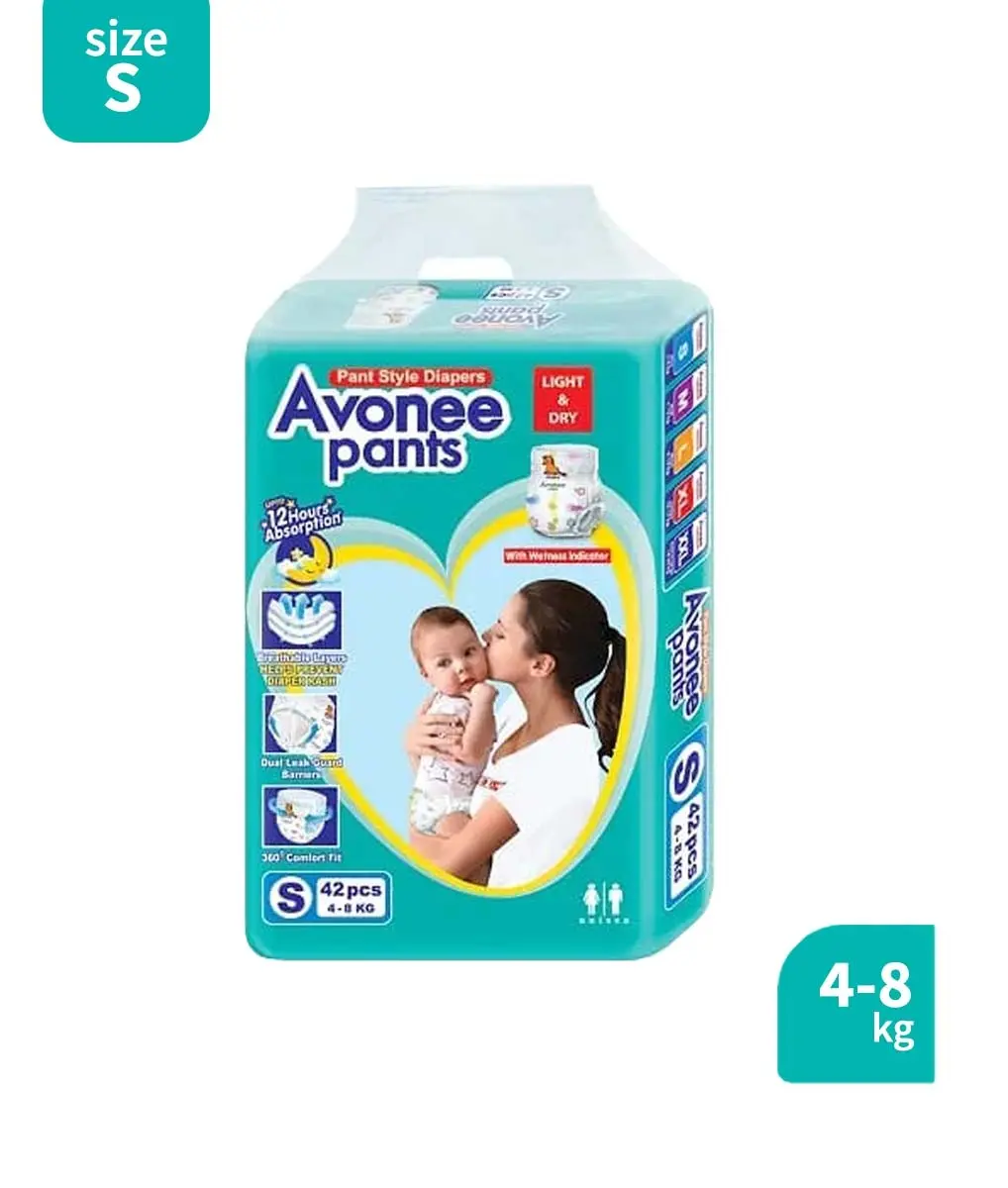 Avonee Pants Diaper (Size S - 42 Pcs) – 12 Hours Light & Dry Protection for Your Baby!