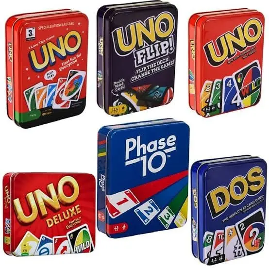Mattel Card Games Metal Tin Box Collection (UNO / UNO Flip / UNO Deluxe / DOS / Phase 10)