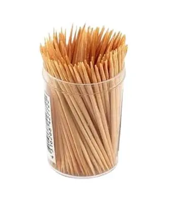 Natural Wooden Bamboo Toothpicks in Transparent Holder Jar