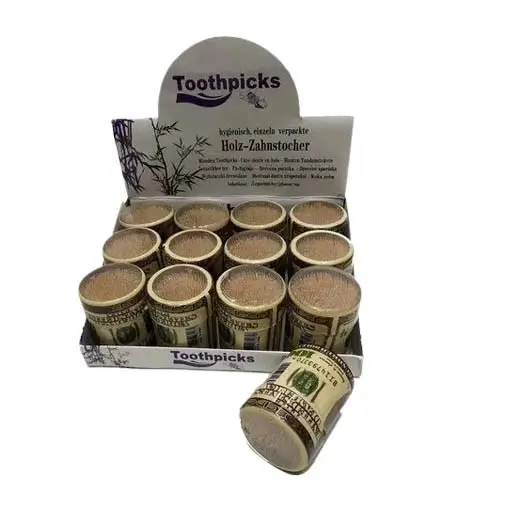 Dollar Printed Wooden Toothpicks Container Jar