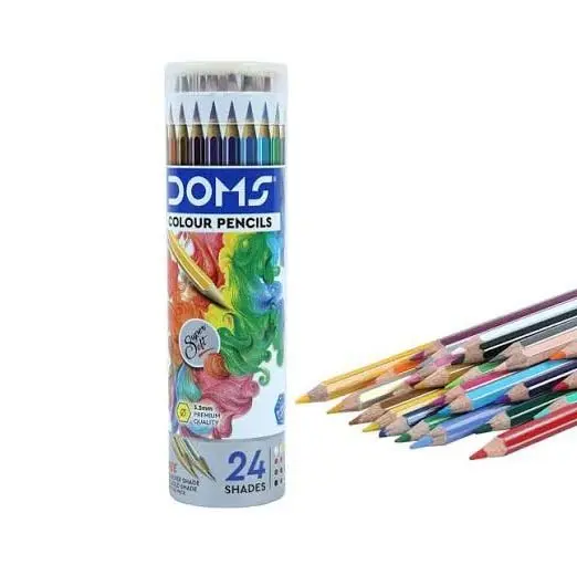 DOMS Colour Pencils 24 Shades Pack with Protective Round Tin Container