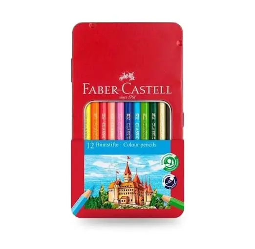 Faber-Castell Classic Colour Pencils 12 Shades Pack with Metallic Tin Case