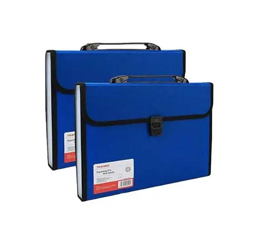 Tranbo Plastic 12-Pocket Expanding File Box with Handle & Lock