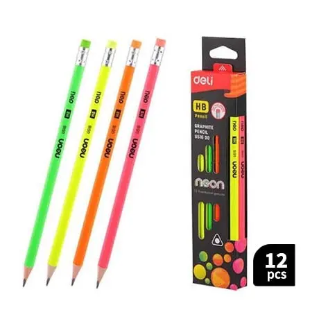 Deli Neon HB Graphite Pencils (12 Pcs Box)
