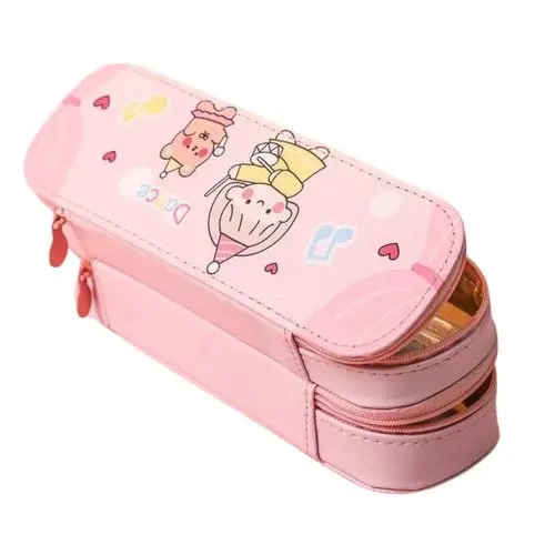 Cute Cartoon Multi-Layer Pink Pencil Case