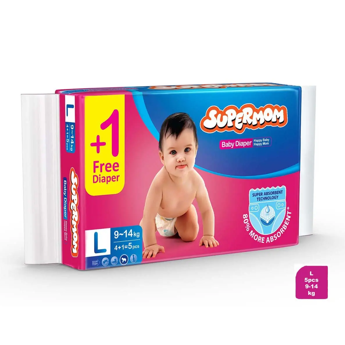 Supermom Baby Diaper Belt System - Large (9-14 kg) 5 Pcs (4+1 Free)