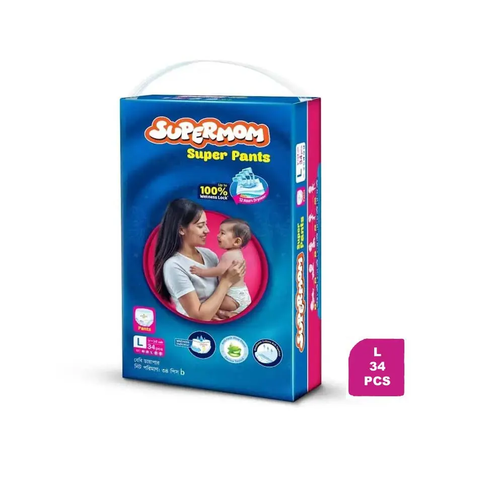 Supermom Super Pants Baby Diaper - Large (9-14 kg) 34 Pcs