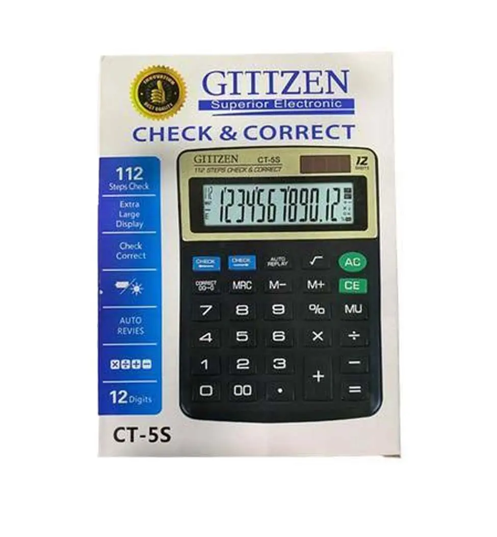 GITIZEN CT-5S 112 Steps Check & Correct 12-Digit Desktop Calculator
