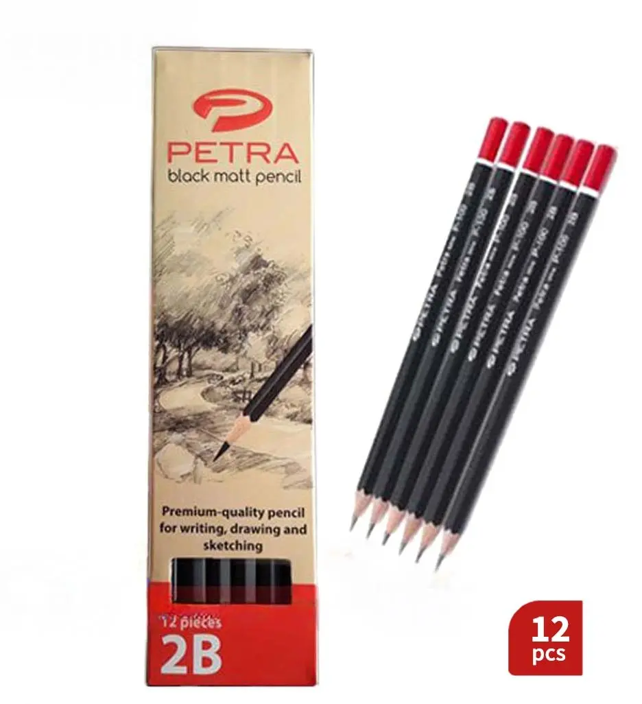 PETRA Black Matt 2B Graphite Pencils Box (12 Pcs)