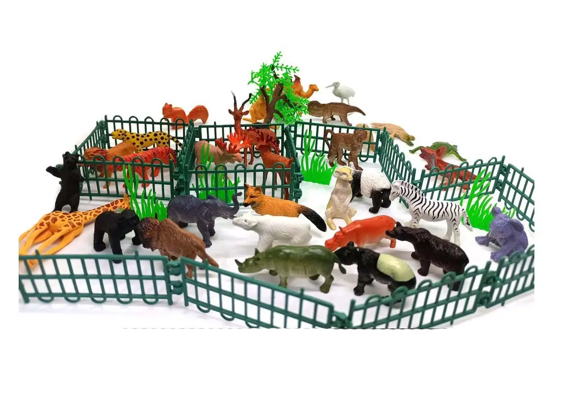 Jungle & Farm Animal Figures Playset with Fences