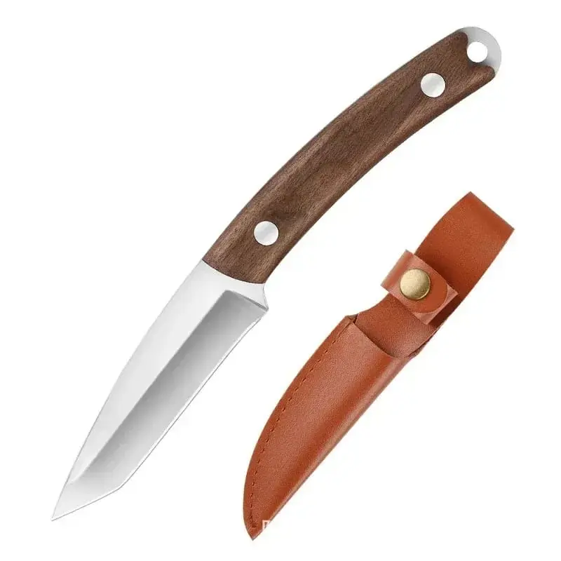 Stainless Steel Fixed Blade Outdoor Knife with Leather Sheath