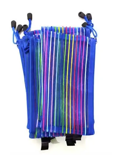 Blue Striped Mesh Pencil Pouch – Transparent Zipper Stationery Bag (Pack)