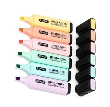 Zeyar Fluorescent Pastel Highlighters – Assorted Colors (Pack of 6)