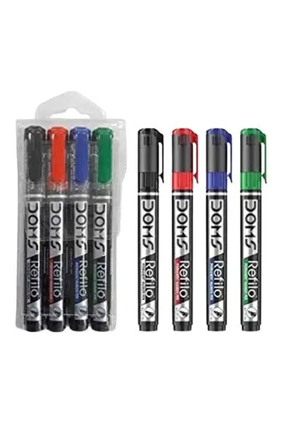 DOMS Refilo Permanent Marker Pens – Assorted Colors (Pack of 4)