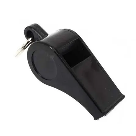Classic Black Plastic Sports Whistle with Lanyard Ring