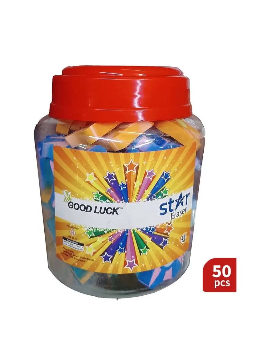 Good Luck Star Eraser Jar – 50 pcs