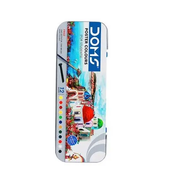 DOMS Poster Colours for Students – 12 Shades Set with Free Brush & Agitator