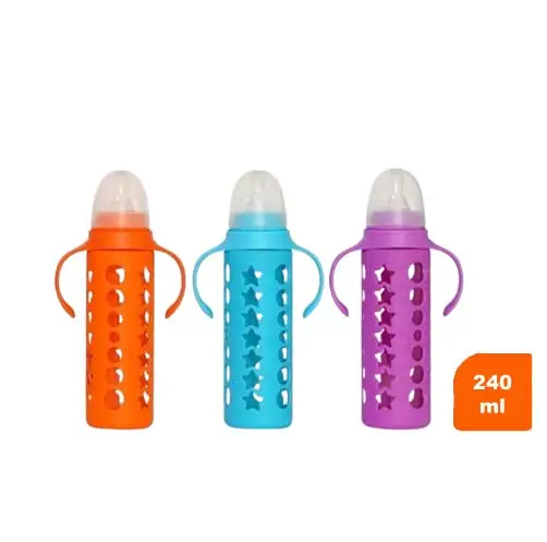 Glass Baby Feeding Bottle with Handle & Silicone Cover