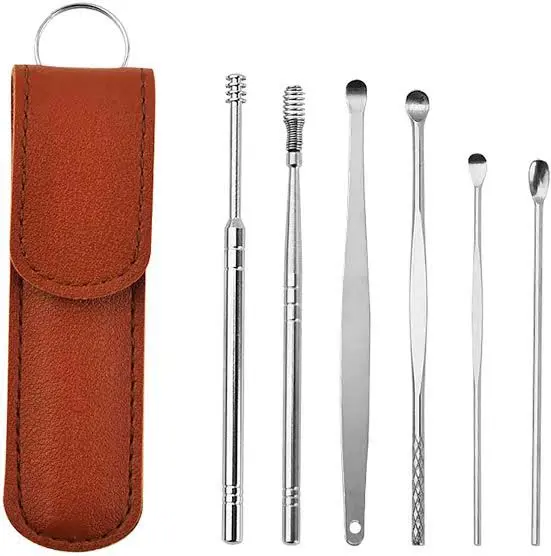 Stainless Steel Ear Pick Cleaner Set with Leather Case