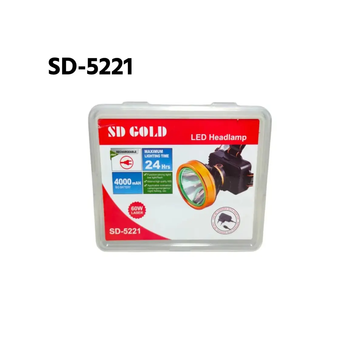 SD Gold SD-5221 60W Laser LED Rechargeable Headlamp (4000mAh)