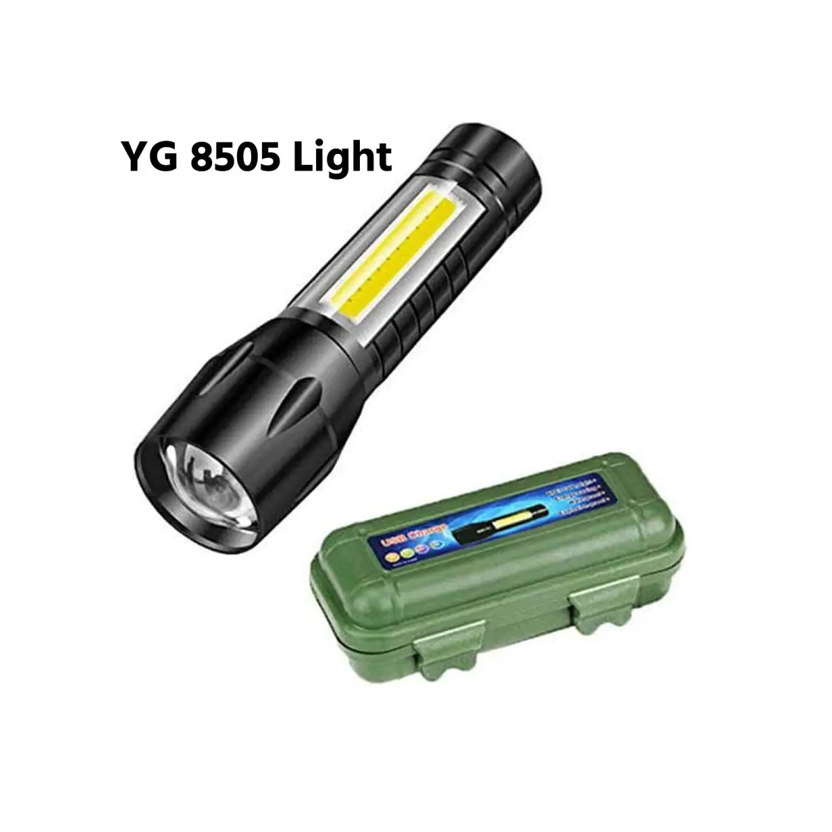 YG 8505 Rechargeable LED Flashlight with COB Side Light & Storage Case