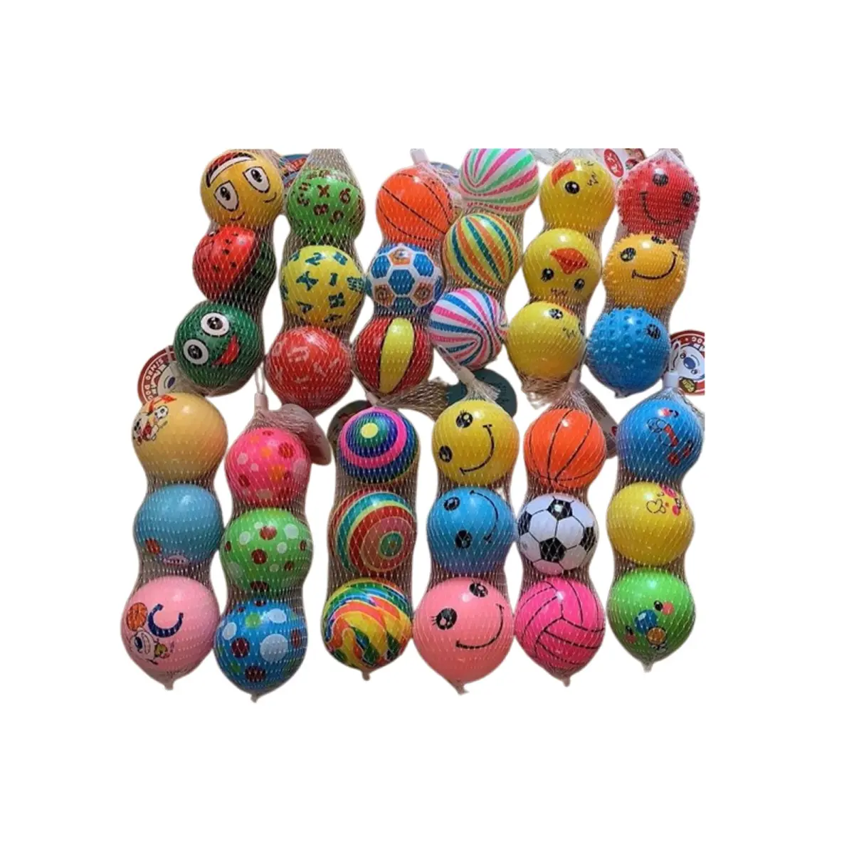 Assorted Cartoon & Smiley Rubber Bouncy Balls Pack (Mesh Bag)