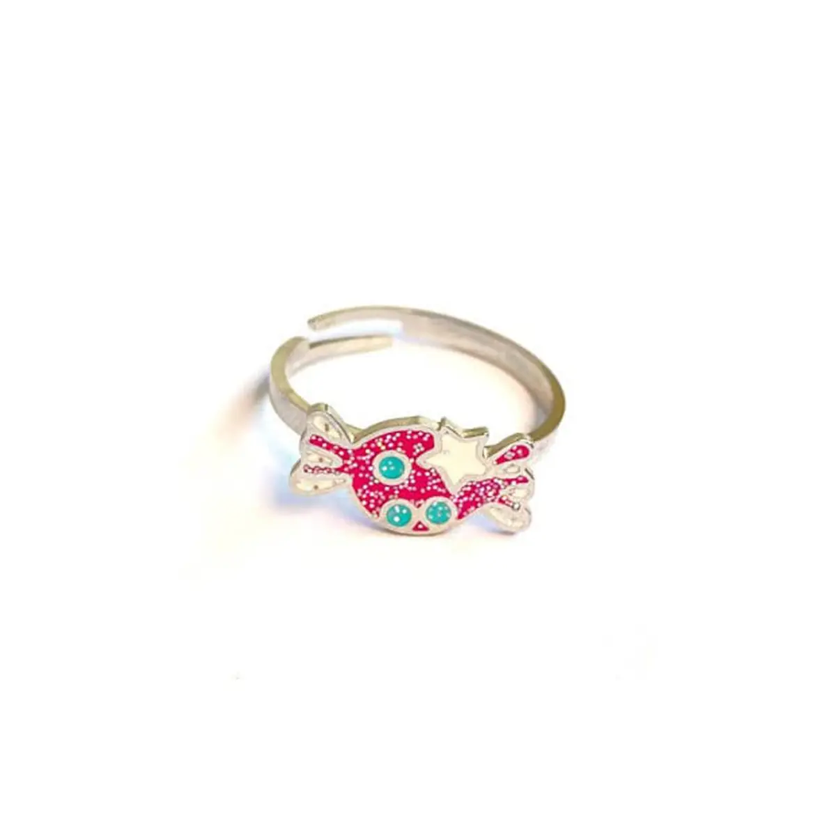 Cute Pink Candy & Star Enamel Adjustable Kids Finger Ring