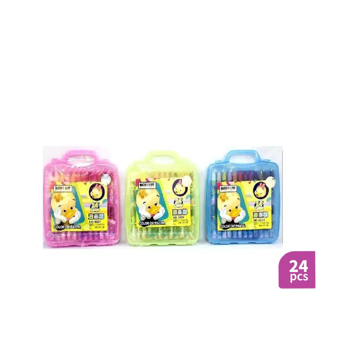 Duckey Duck Cute 24 Colors Oil Pastel Set with Carrying Case