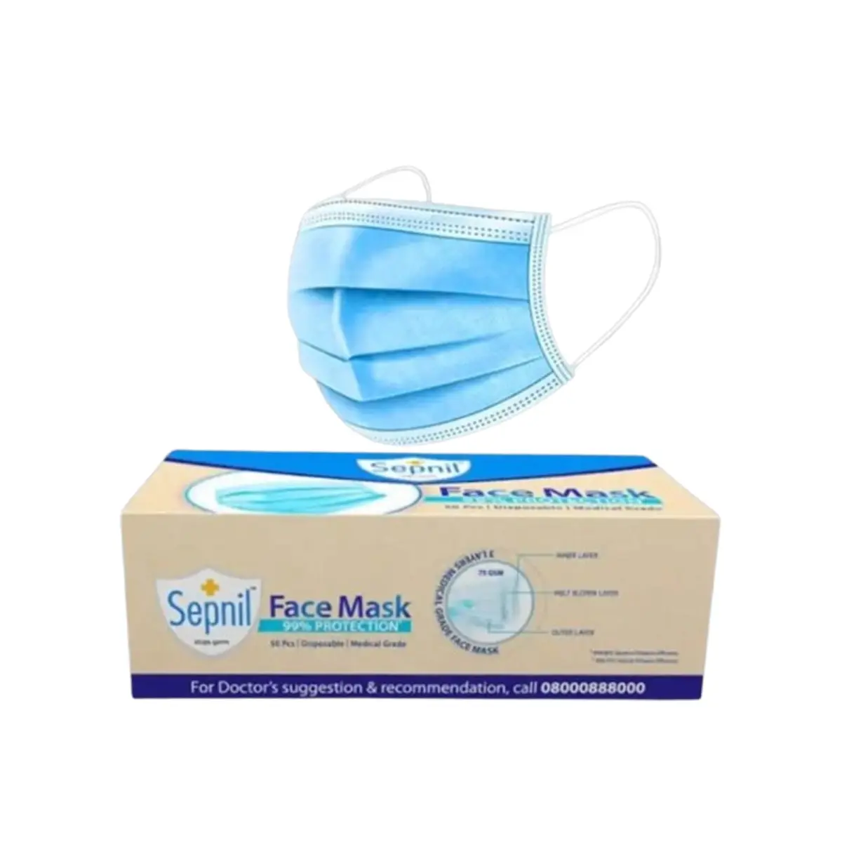 Sepnil 3-Ply Disposable Medical Grade Face Mask (50 Pcs)