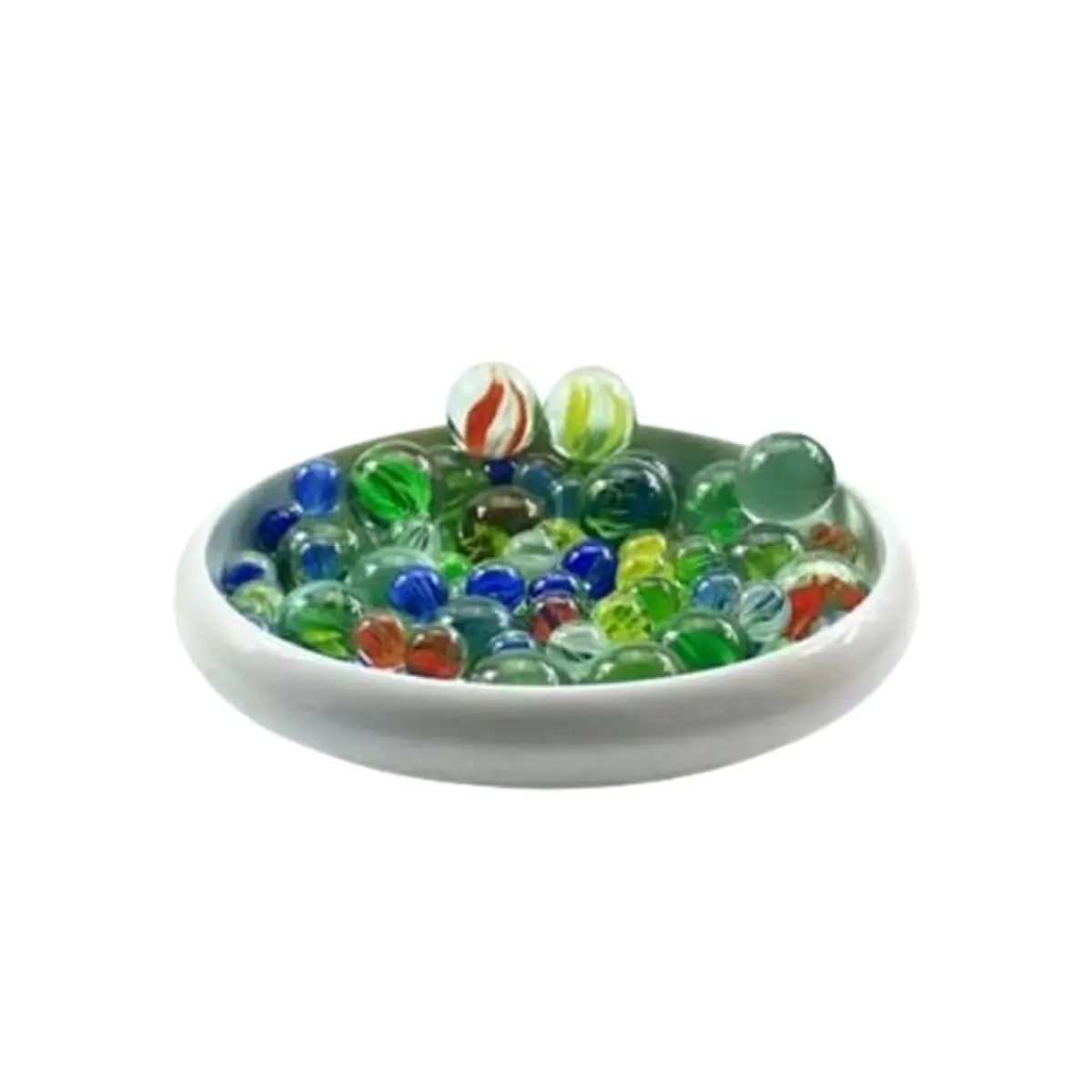 Glass Marbles Set in White Bowl (Colorful Marble Collection)